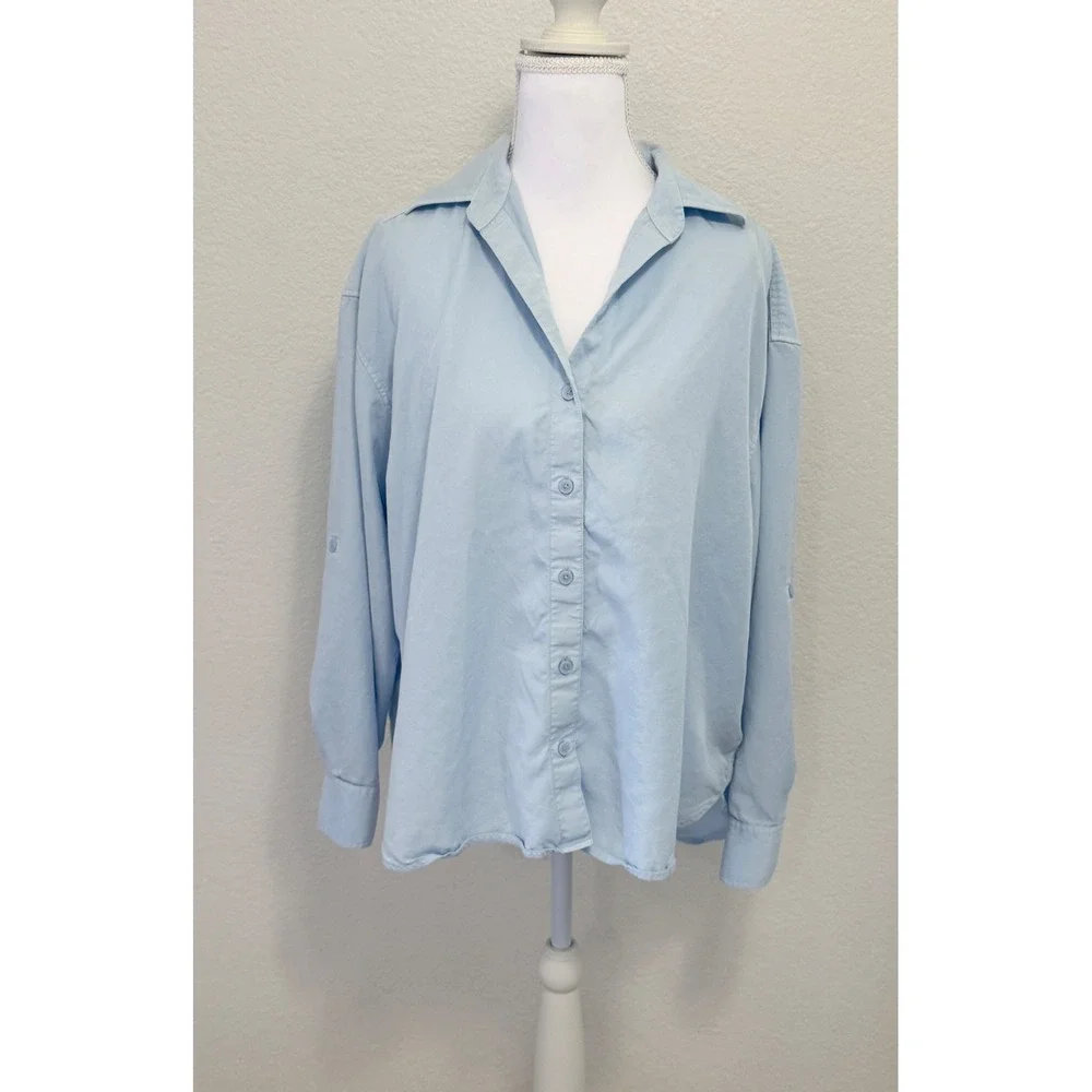 Babaton Aritzia Light Blue Lyocell Button Down Shirt Oversized 2XS